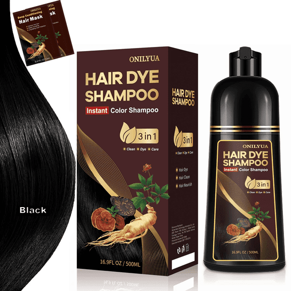 Black Hair Dye Shampoo 3-in-1: Hair Color Shampoo for 100% Gray Hair, Natural Black Shampoo Hair Dye for Women & Men 500 Ml