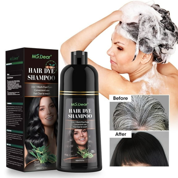 Black Hair Dye Shampoo 3 in 1 for Gray Hair, Herbal Hair Dye Natural Shampoo, Instant Hair Color Shampoo for Women Men Grey Hair Coverage 500ml