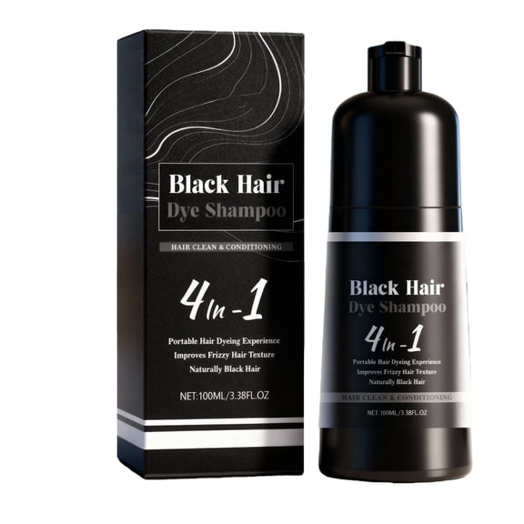 Black Hair Dye Shampoo 4-in-1 Hair Clean & Conditioning, Portable Hair Dyeing Experience, Improves Frizzy Hair Texture, Creates Naturally Black Hair for All Hair Types