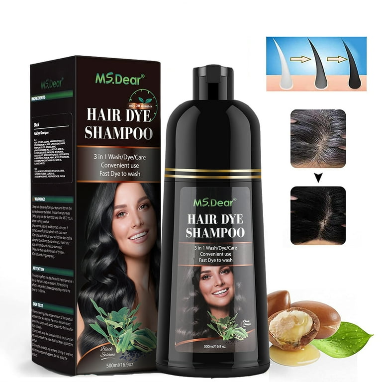 Black Hair Dye Shampoo - Natural, Safe for Men & Women, Gray