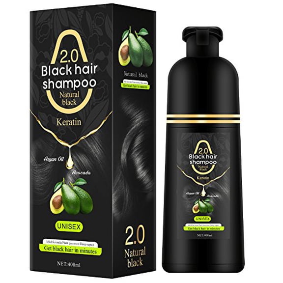 Black Hair Dye Shampoo for Men and Women  400ml Natural, Non-Allergic Permanent Hair Color