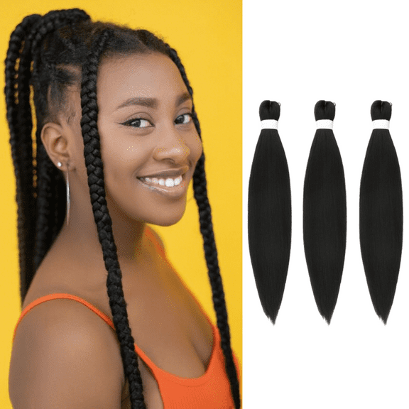 Black Hair Extensions, 26 Inch 3 Packs Braiding Hair Pre Stretched Purple Yaki Braiding Hair Synthetic Hair Colored Braiding Hair Crochet Hair