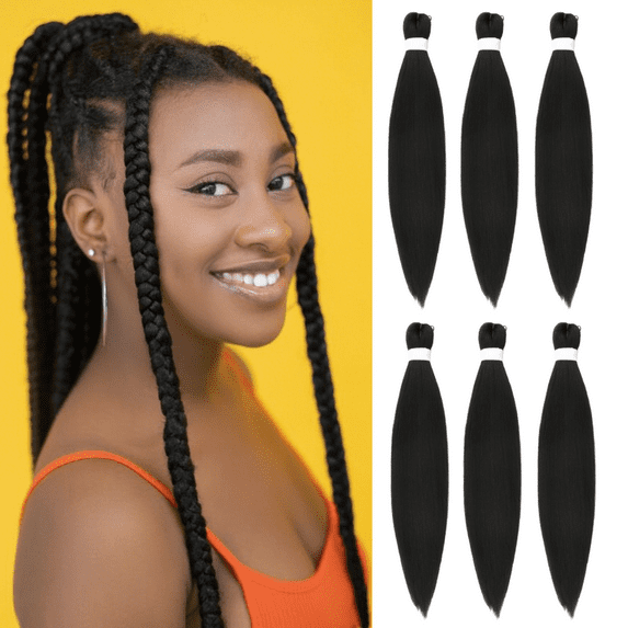 Black Hair Extensions, 26 Inch 6 Packs Braiding Hair Pre Stretched Purple Yaki Braiding Hair Synthetic Hair Colored Braiding Hair Crochet Hair