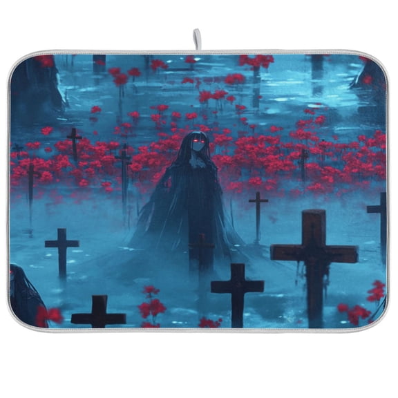 Black Haired GirlKitchen Drying Mat Heat Resistant Drainage with Non-Slip Rubber Backing Hides Stains Super Absorbent Easy to Clean 18×24in