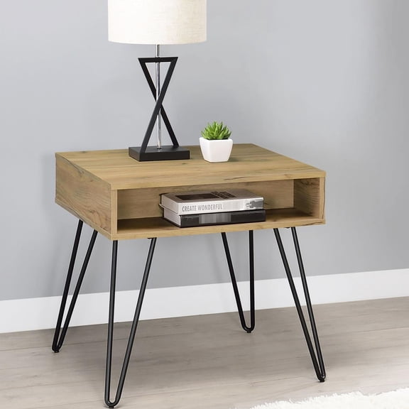 Black Hairpin Legged Square End Table in Golden Oak / Add Character to Living Room