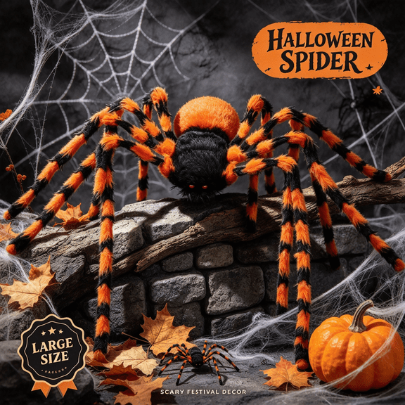Black Hairy Fake Spider, Giant Halloween Spider Decoration for Indoor Outdoor Halloween Decor, 59 Inch