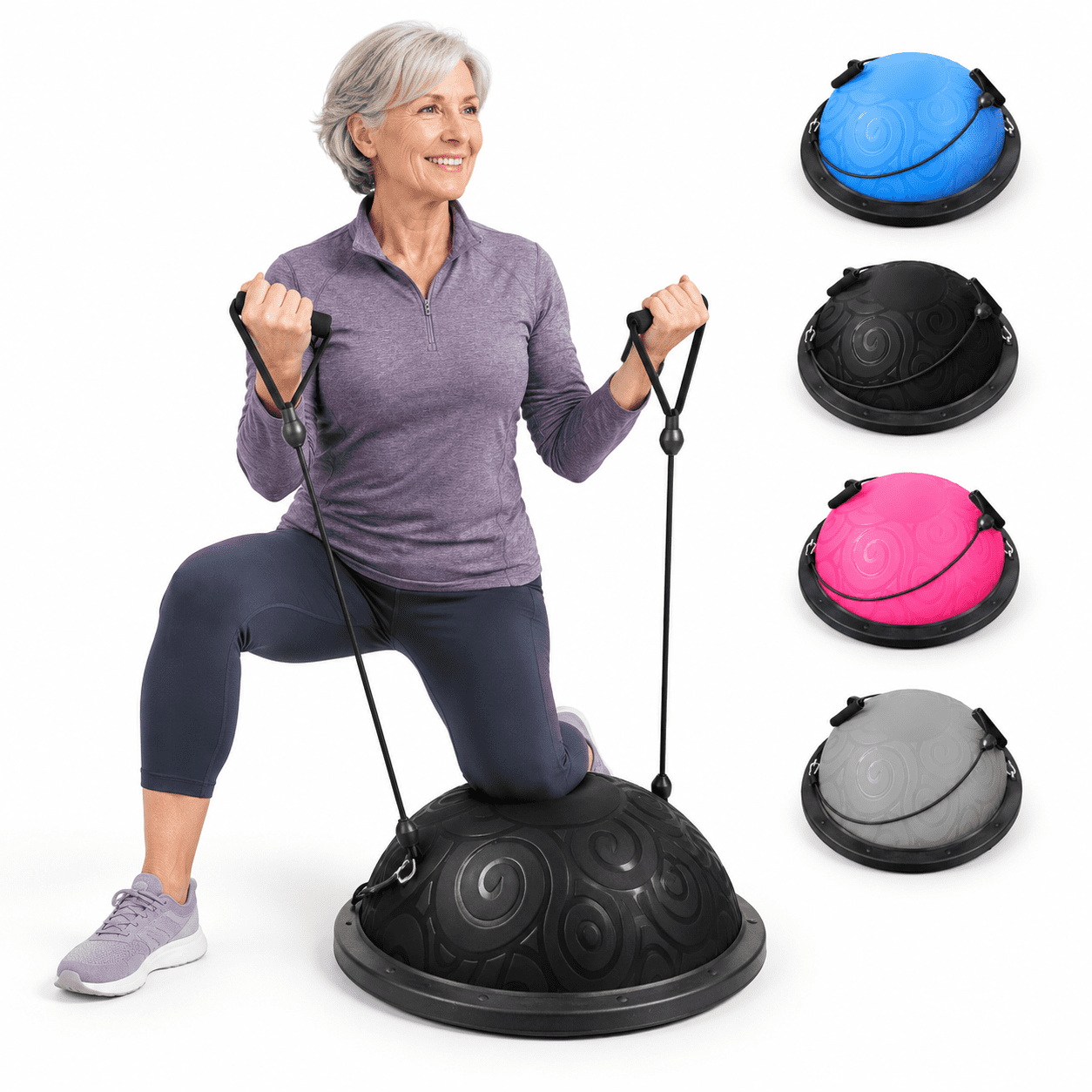 Black Half Ball Balance Trainer with Inflation Pump and Resistance ...