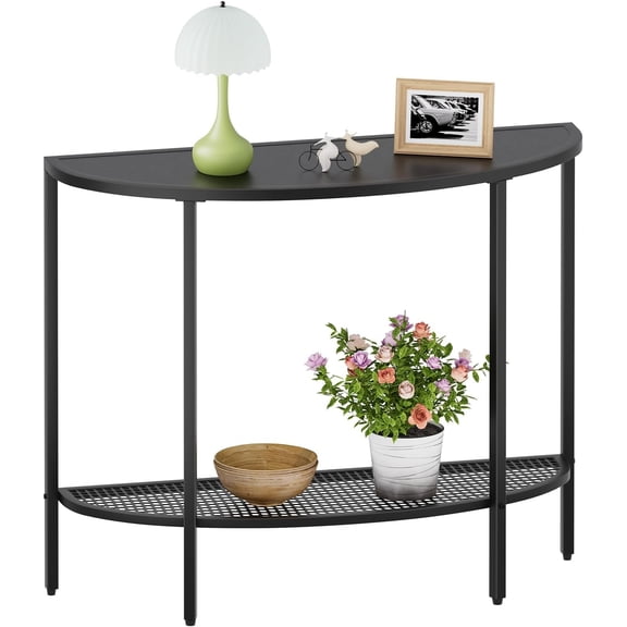 Black Half Moon Console Table 2 Tier Narrow Entryway Table with Storage Modern Couch Table Small Entry Way Tables, Easy Assembly, Black