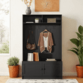 thumbnail image 1 of Black Hall Tree with Storage Bench, 70.9" Tall Entryway Bench with Shoe Storage, Coat Rack and Top Shelf, Freestanding Wooden Hall Tree with Bench for Entryway, and Hallway, 1 of 7