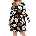 thumbnail image 1 of Black Halloween Background with Pumpkin Long Sleeve Dresses For Women Vintage Elegant Party Dress Oversized V-neck Dress S-8XL, 1 of 7