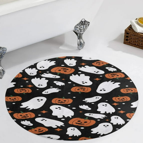 Black Halloween Background with Pumpkin Round Carpet Circle Rug Outdoor Patio Area Rug Washable Large Area Rugs Hallway Room Decor Fitness Mats