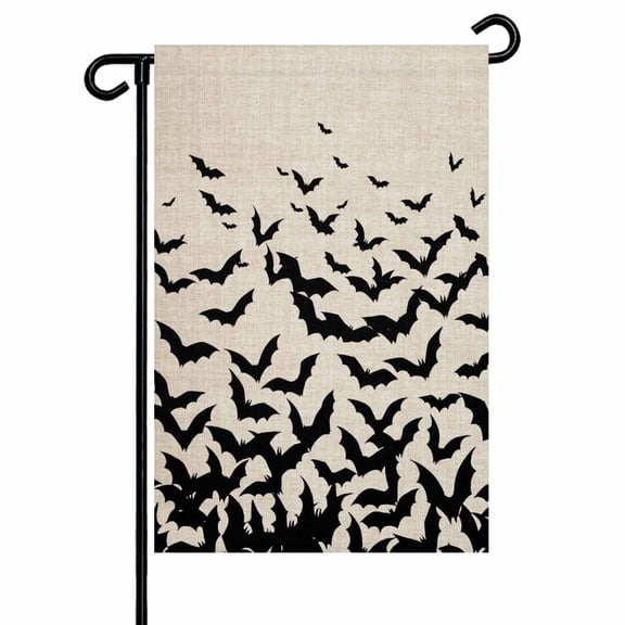Black Halloween Bat Garden Flags for Outside Beige Farmhouse Horror Night Double Sided Yard Flags Outdoor House Decoration, Small 12X18 Inch,