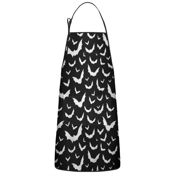 Black Halloween Bat Silhouettes Apron-Garden Aprons for Women with Pockets-Cotton Linen Waterproof Kitchen Cooking Gardening Aprons Adjustable for Kitchen,Cooking,BBQ and Salon 33"x27"
