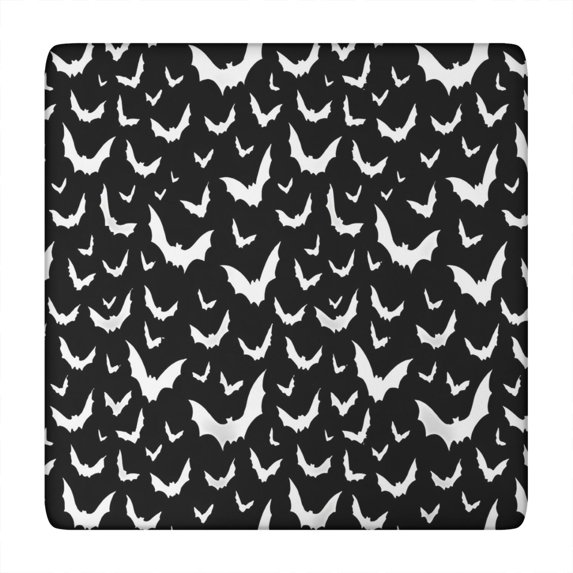 Black Halloween Bat Silhouettes Square Fitted Tablecloth with Elastic Edge,Square Table Cover,Washable Elastic Table Cover for Home Kitchen Party Decor 34"x34"