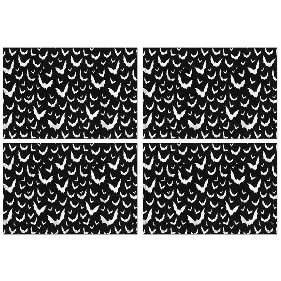 Black Halloween Bat Silhouettes Summer Placemats Table Placemats Set Of 4-Linen Kitchen Washable Placemats Table Mats 11.8"x17.7" Non-Slip Heat Resistant