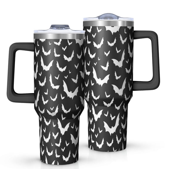Black Halloween Bat Silhouettes Tumbler with Handle and Lid,40oz Double Wall Vacuum Insulated Tumbler,Cups Gift for Women and Men