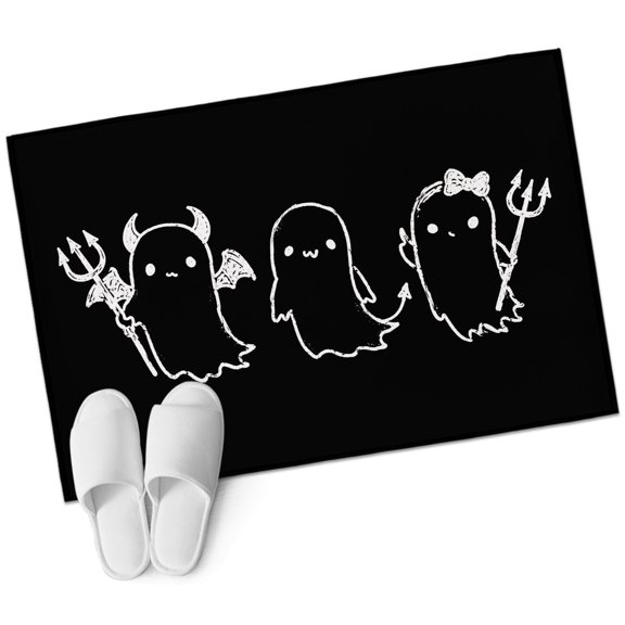 Black Halloween Bathroom Rug Washable 2x3 Entryway Rug Non Slip Funny Ghost Cute Cartoon Spooky Front Door Mat Low Pile Indoor Doormat Throw Floor Carpet for Kitchen Bedroom Entrance