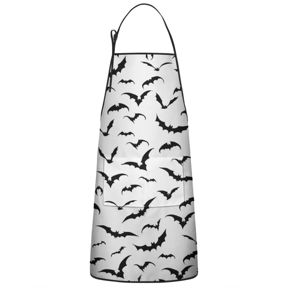 Black Halloween Bats Apron-Garden Aprons for Women with Pockets-Cotton Linen Waterproof Kitchen Cooking Gardening Aprons Adjustable for Kitchen,Cooking,BBQ and Salon 33"x27"