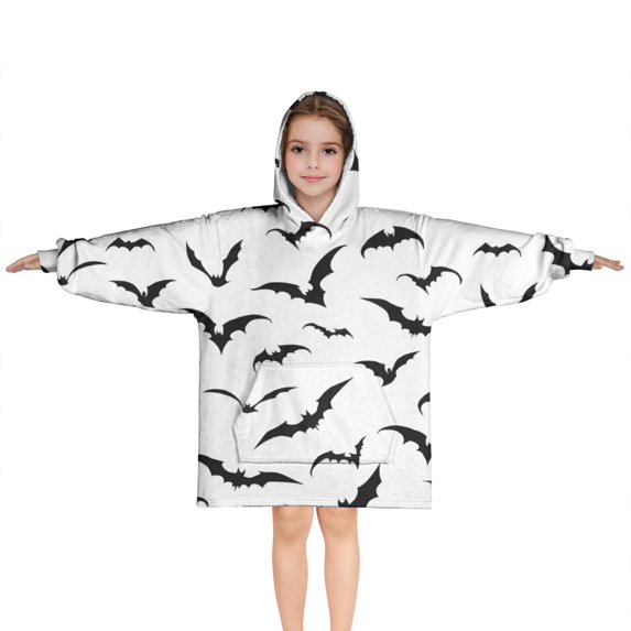 Black Halloween Bats Blanket Hoodies for Kids 6-13YR Oversize Wearable Blanket Hoodies for Boys Girls Teens