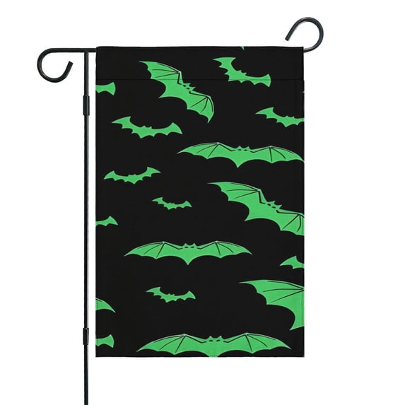 Black Halloween Bats with Green Fall Garden Flags 12.5"x18" Double Side,Small Yard Flags for Outside,Outdoor Fall Decor,Autumn Funny Garden Flag Yard Decoration