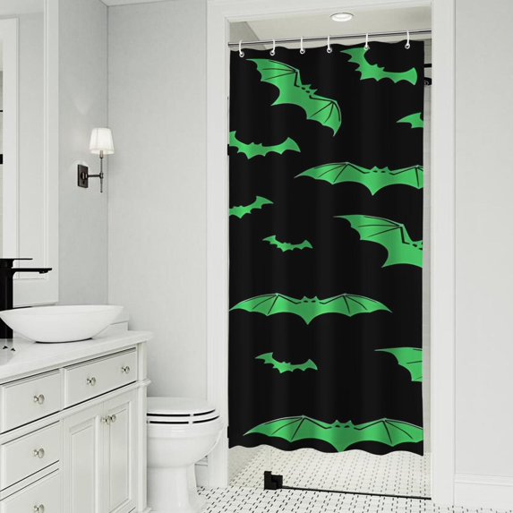 Black Halloween Bats with Green Shower Curtain 36"x72" ,Bathroom Decorative Shower Curtains Set with 12 Hooks,Modern Waterproof Washable Shower Curtain