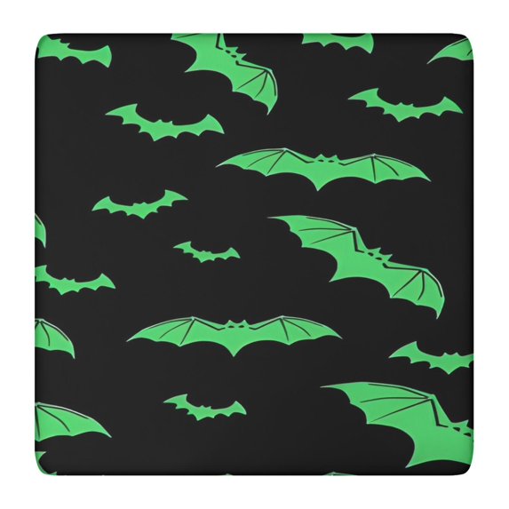 Black Halloween Bats with Green Square Fitted Tablecloth with Elastic Edge,Square Table Cover,Washable Elastic Table Cover for Home Kitchen Party Decor 36"x36"
