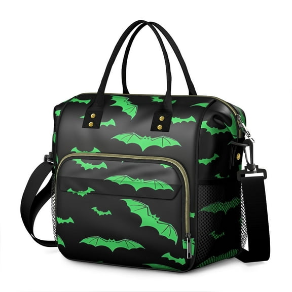 Black Halloween Bats with Green Womens Lunch Box for Work,Insulated Large Lunch Bag for Tween and Teen,Loncheras Para Mujer,Leakproof Adult Lunch Bag for Work,Beach,Travel,Picnic,Camping