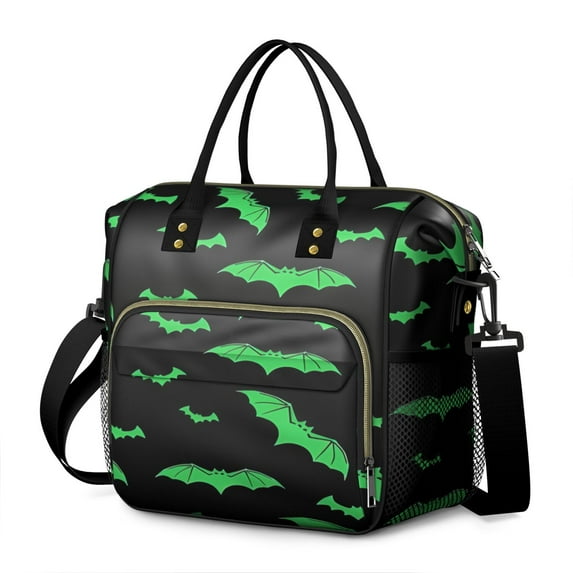Black Halloween Bats with Green Womens Lunch Box for Work,Insulated Large Lunch Bag for Tween and Teen,Loncheras Para Mujer,Leakproof Adult Lunch Bag for Work,Beach,Travel,Picnic,Camping