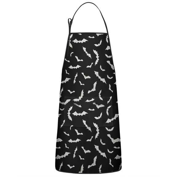 Black Halloween Bats with White Apron-Garden Aprons for Women with Pockets-Cotton Linen Waterproof Kitchen Cooking Gardening Aprons Adjustable for Kitchen,Cooking,BBQ and Salon 33"x27"