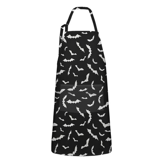 Black Halloween Bats with White Apron-Garden Aprons for Women with Pockets-Cotton Linen Waterproof Kitchen Cooking Gardening Aprons Adjustable for Kitchen,Cooking,BBQ and Salon 32"x27"