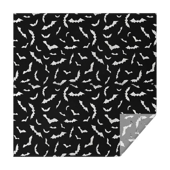 Black Halloween Bats with White Square Tablecloth,Waterproof Square Table Cover,Wipeable Spillproof Washable Table Cover for Home Kitchen Party Decor 52"x52"(132x132cm)