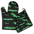 thumbnail image 1 of Black Halloween Bats with Green Kitchen Oven Mitt and Pot Holder Sets 2 Pcs for Baking, Cooking and Grilling, Heat Resistant Up To 392 °F, 1 of 7