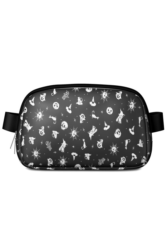 Black Halloween Cat Skull Pattern Cute Fanny Packs for Women,Travel Waterproof Crossbody Fanny Bags Waist Purse for Women Anti Theft Adjustable Strap for Running Travel Cycling