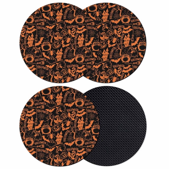 Black Halloween Coasters Set of 4, Absorbent Coasters for Drinks, Orange Spooky Pumpkin Ghost Cobweb Coaster for Desk Coffee Table Protection, Home Decor House Warming Gifts 4"
