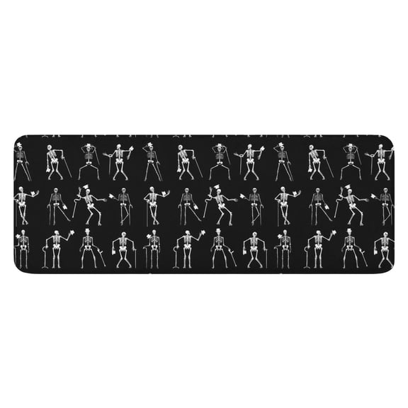 Black Halloween Dancing Skeleton Pattern Kitchen Rug Mat,Kitchen Runner Rugs Non Skid Washable,Decorative Kitchen Floor Mats for Kitchen,Sink,Laundry,17"x47.2"