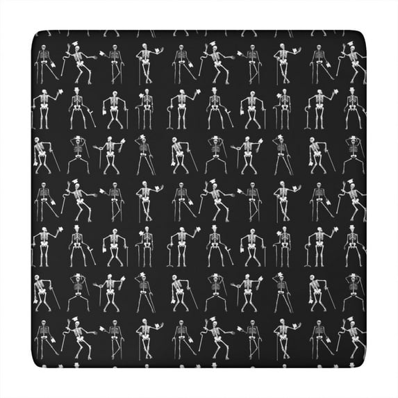 Black Halloween Dancing Skeleton Pattern Square Fitted Tablecloth with Elastic Edge,Square Table Cover,Washable Elastic Table Cover for Home Kitchen Party Decor 34"x34"