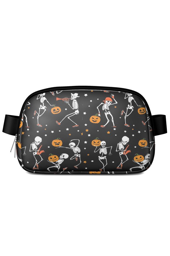 Black Halloween Dancing Skeletons Cute Fanny Packs for Women,Travel Waterproof Crossbody Fanny Bags Waist Purse for Women Anti Theft Adjustable Strap for Running Travel Cycling