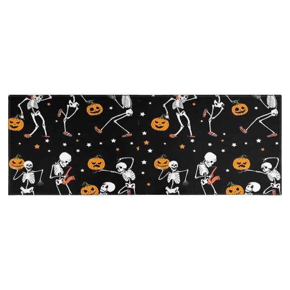 Black Halloween Dancing Skeletons Kitchen Rug Mat,Kitchen Runner Rugs Non Skid Washable,Decorative Kitchen Floor Mats for Kitchen,Sink,Laundry,17"X47"