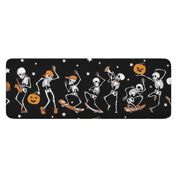Black Halloween Dancing Skeletons Kitchen Rug Mat,Kitchen Runner Rugs Non Skid Washable,Decorative Kitchen Floor Mats for Kitchen,Sink,Laundry,17"x47.2"