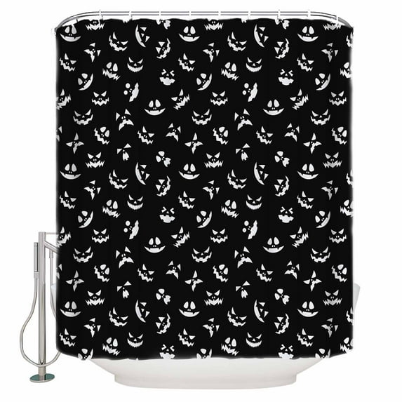 Black Halloween Evil Smiling Face Ghost Graffiti Shower Curtain Set ,Waterproof Fabric Shower Curtains Shower Curtains for Bathroom,Bathroom Decor 72"x84"