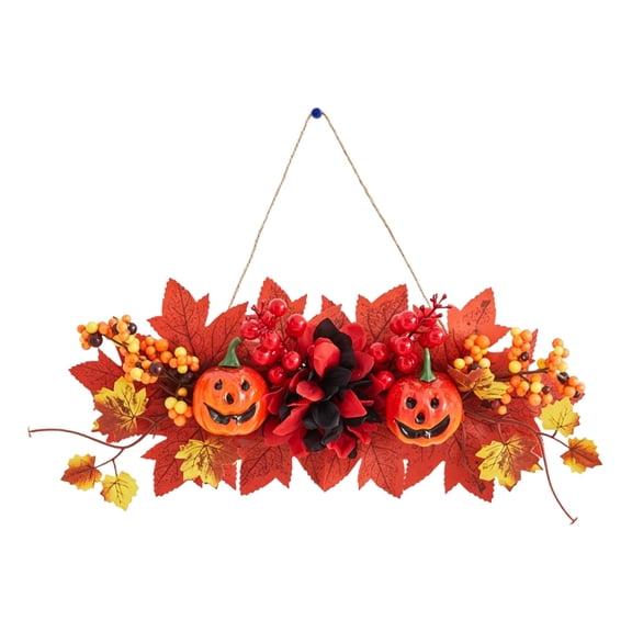 Black Halloween Fall Crop Simulation Flower And Leaf Wall Hanging Thanksgiving Door Hanging Sunflowers Pumpkin Maple Leaf Decor