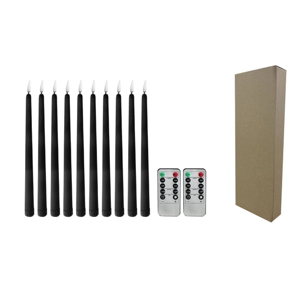 Black Halloween Flameless Taper Candles with Remote, Battery Powered Flickering LED Candlesticks Set of 10