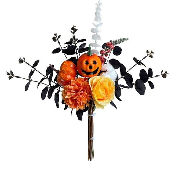 Black Halloween Flowers Bouquet – Orange and Black Artificial Floral Arrangement for Gothic Home Decor and Table Centerpieces