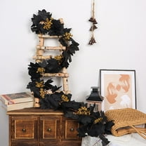 Black Halloween Garland Black Artificial Hanging Fall Leave Vines for Home Indoor Outdoor Party Decorations