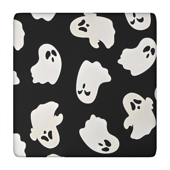 Black Halloween Ghost Silhouettes Square Fitted Tablecloth with Elastic Edge,Square Table Cover,Washable Elastic Table Cover for Home Kitchen Party Decor 34"x34"