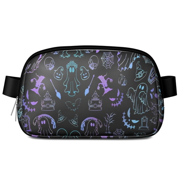 Black Halloween Ghost Spider Pattern Cute Fanny Packs for Women,Travel Waterproof Crossbody Fanny Bags Waist Purse for Women Anti Theft Adjustable Strap for Running Travel Cycling