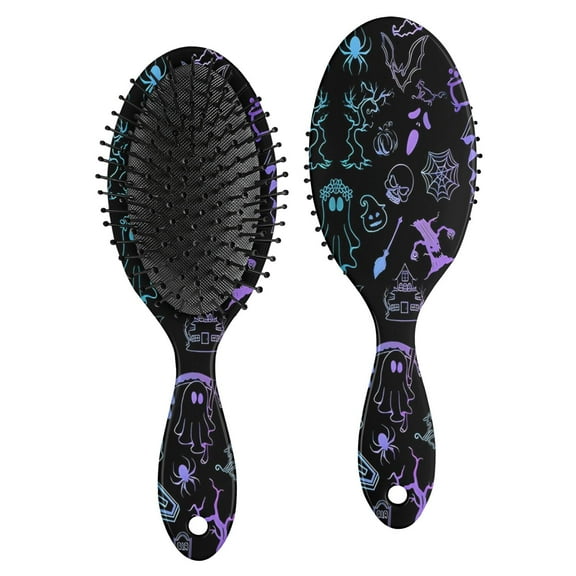 Black Halloween Ghost Spider Pattern Hair Brush,Girls Detangling Hair Brush,Glide Through Tangles with Ease for Wet & Dry Hair,8.8"X2.8"