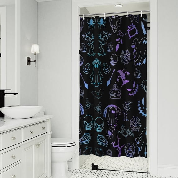 Black Halloween Ghost Spider Pattern Shower Curtain 36"x72" ,Bathroom Decorative Shower Curtains Set with 12 Hooks,Modern Waterproof Washable Shower Curtain