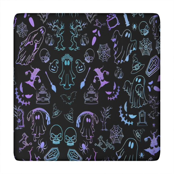 Black Halloween Ghost Spider Pattern Square Fitted Tablecloth with Elastic Edge,Square Table Cover,Washable Elastic Table Cover for Home Kitchen Party Decor 34"x34"