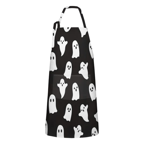 Black Halloween Ghosts Apron-Garden Aprons for Women with Pockets-Cotton Linen Waterproof Kitchen Cooking Gardening Aprons Adjustable for Kitchen,Cooking,BBQ and Salon 32"x27"